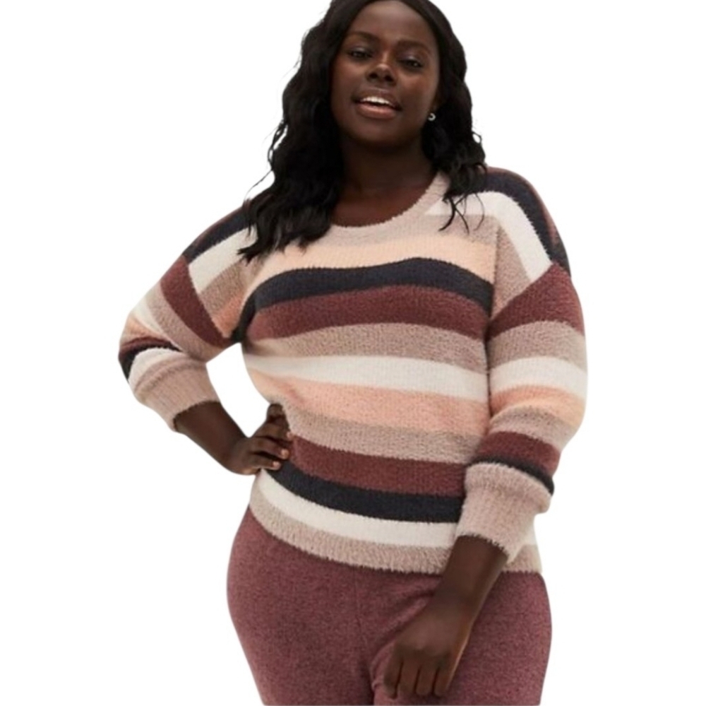 TORRID 2X striped drop shoulder fuzzy yarn pullover sweater NWT